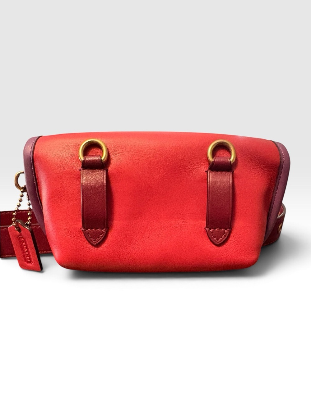 Coach Turnlock Flare Belt Bag Style 316 Red & Lilac Colorblock Leather Crossbody - Picture 5 of 14